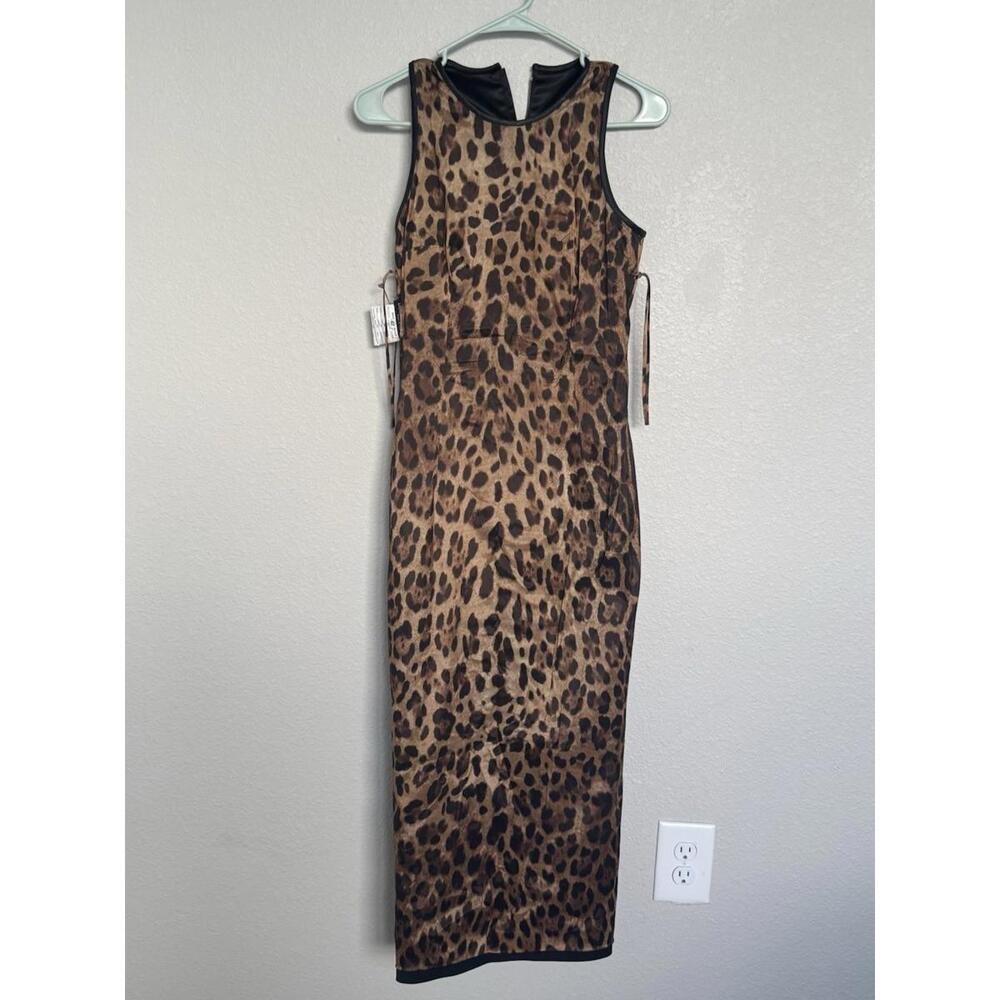 Dolce & Gabbana Black Sheath Dress 42 Midi Sleeveless Satin Panel Leopard Lining - Picture 9 of 15